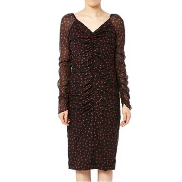 Dolce & Gabbana Polka Dot Dress Black Ruched Long Sleeve Mini Cocktail Size XS - Picture 1 of 9